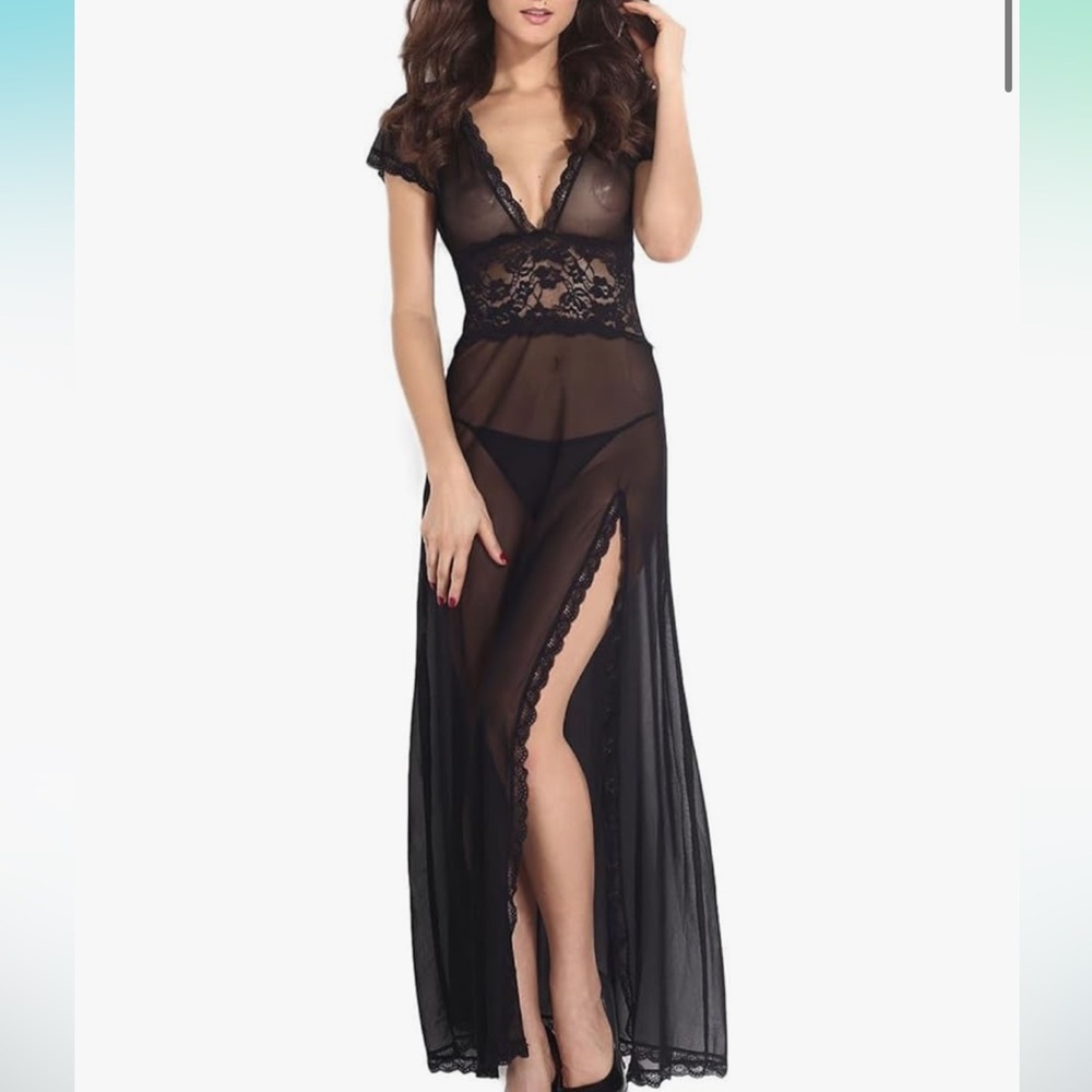 Long Maxi Black Sheer Lingerie Gown